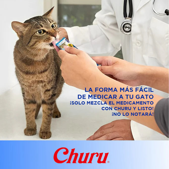 Inaba Churu Sabor Atún y Salmón, Snack Premio Cremoso para Gatos - 4 tubos 14g cu