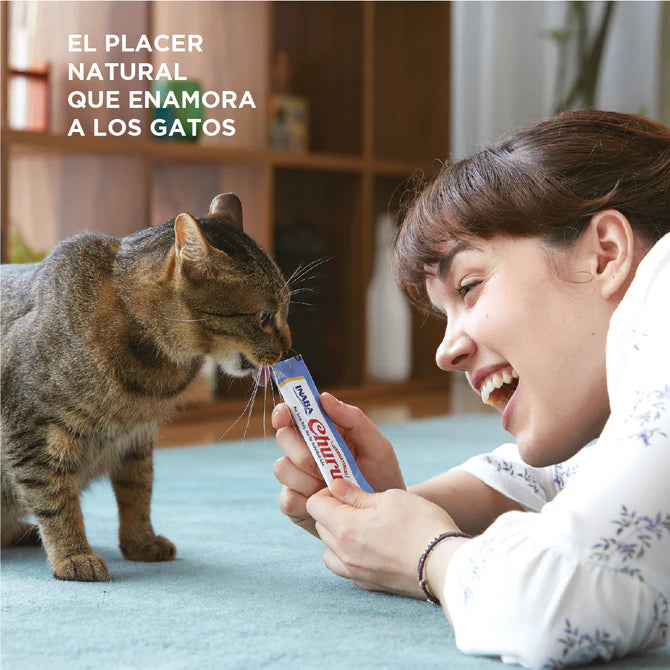 Inaba Churu Sabor Atún y Salmón, Snack Premio Cremoso para Gatos - 4 tubos 14g cu