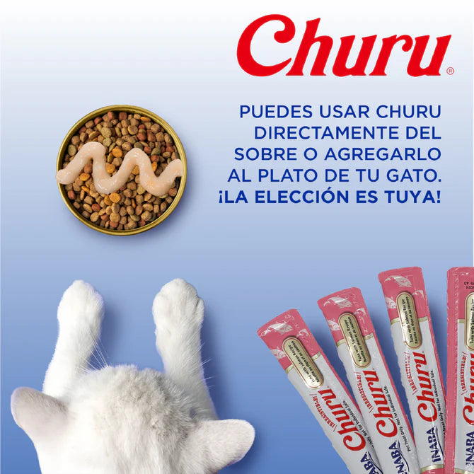 Inaba Churu Sabor Atún y Salmón, Snack Premio Cremoso para Gatos - 4 tubos 14g cu