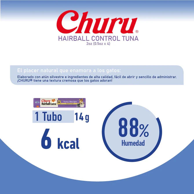Inaba Churu Hairball- Snack Premio Cremoso para Gatos - 4 tubos de 14g cu
